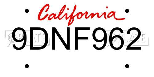 9DNF962 California License Plate