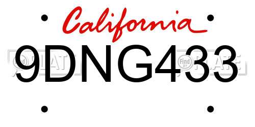 9DNG433 California License Plate