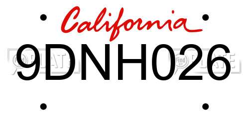 9DNH026 California License Plate