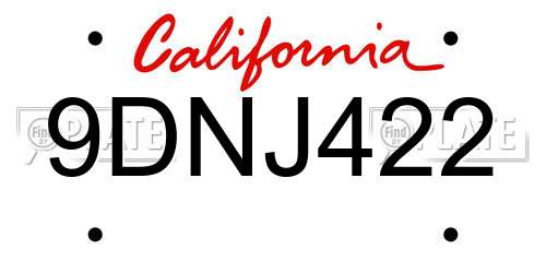 9DNJ422 California License Plate