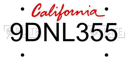 9DNL355 California License Plate