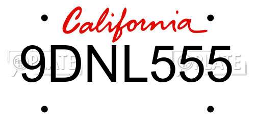 9DNL555 California License Plate