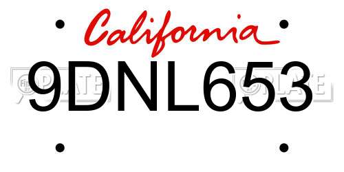 9DNL653 California License Plate