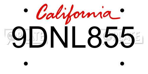 9DNL855 California License Plate