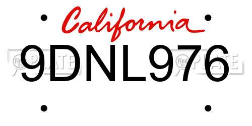 9DNL976 California License Plate