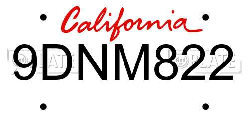 9DNM822 California License Plate