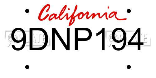 9DNP194 California License Plate