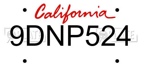 9DNP524 California License Plate