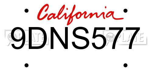 9DNS577 California License Plate
