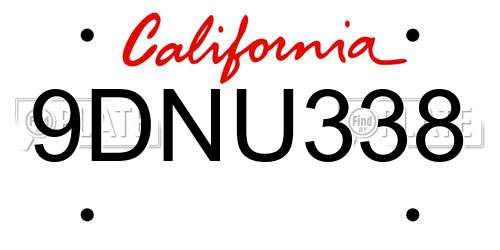 9DNU338 California License Plate