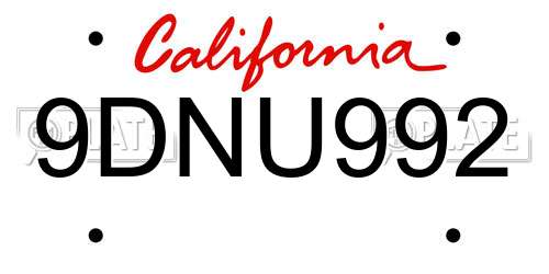 9DNU992 California License Plate
