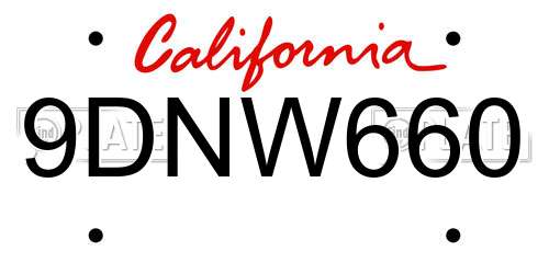 9DNW660 California License Plate