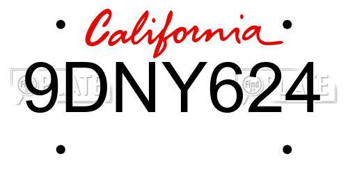 9DNY624 California License Plate
