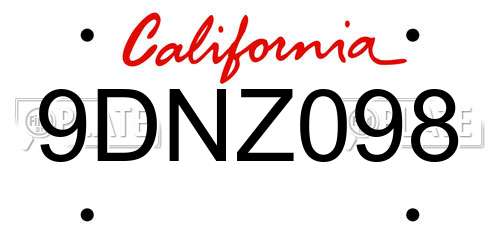 9DNZ098 California License Plate