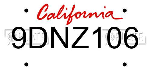 9DNZ106 California License Plate