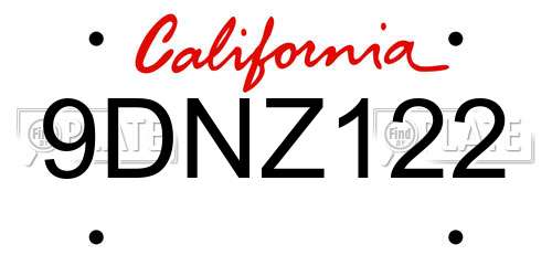 9DNZ122 California License Plate
