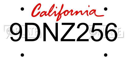 9DNZ256 California License Plate