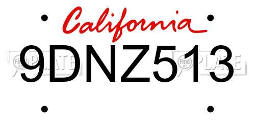 9DNZ513 California License Plate