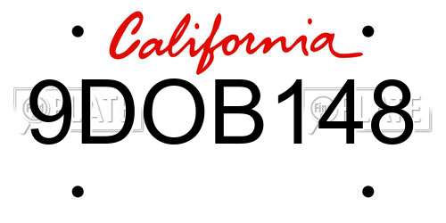 9DOB148 California License Plate