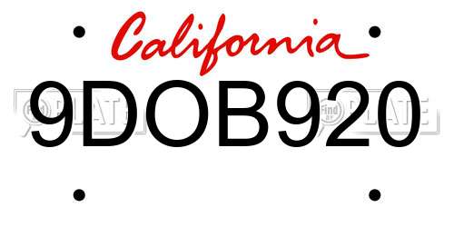 9DOB920 California License Plate