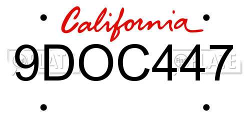 9DOC447 California License Plate
