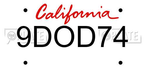 9DOD74 California License Plate