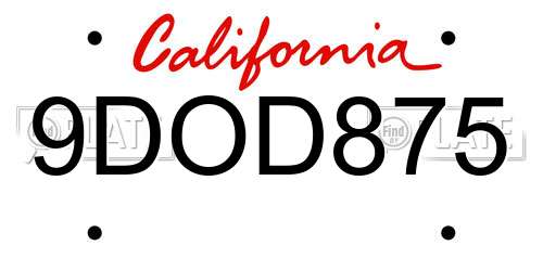 9DOD875 California License Plate