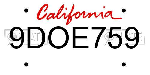9DOE759 California License Plate