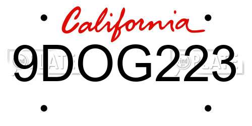 9DOG223 California License Plate