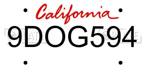 9DOG594 California License Plate