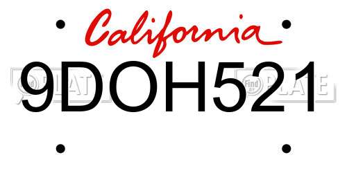9DOH521 California License Plate