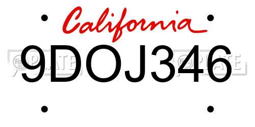 9DOJ346 California License Plate