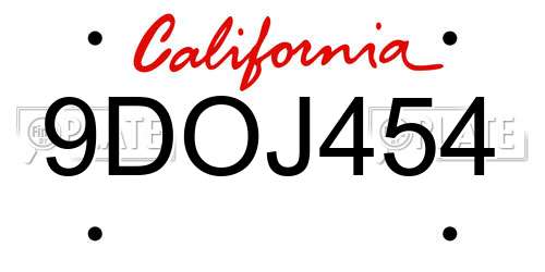 9DOJ454 California License Plate