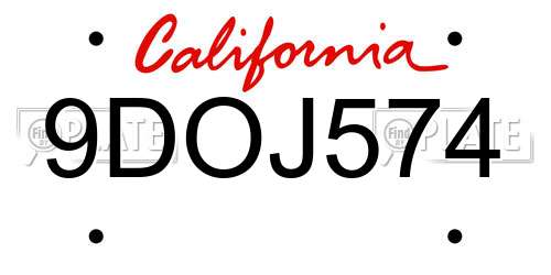 9DOJ574 California License Plate