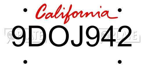 9DOJ942 California License Plate