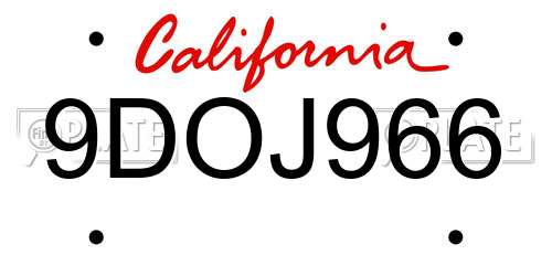 9DOJ966 California License Plate