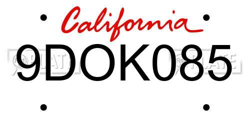 9DOK085 California License Plate