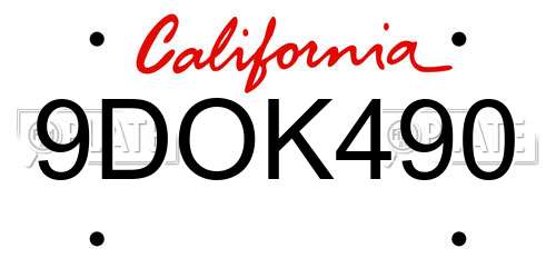 9DOK490 California License Plate