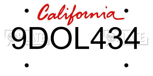 9DOL434 California License Plate