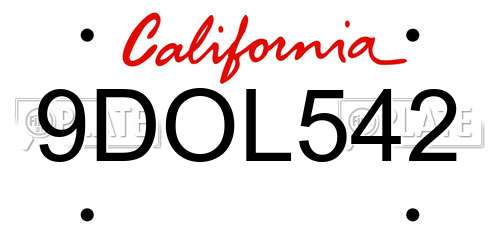 9DOL542 California License Plate