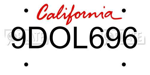 9DOL696 California License Plate