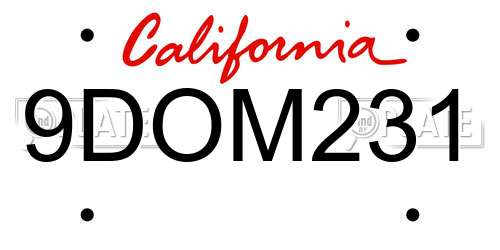 9DOM231 California License Plate
