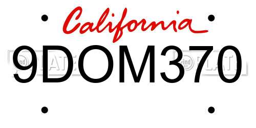 9DOM370 California License Plate