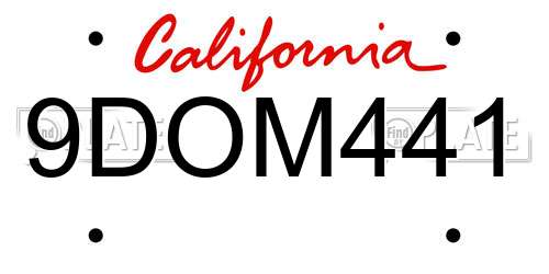9DOM441 California License Plate