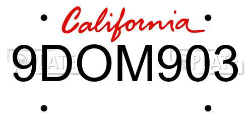 9DOM903 California License Plate