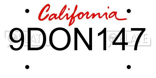 9DON147 California License Plate