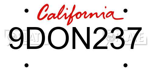 9DON237 California License Plate