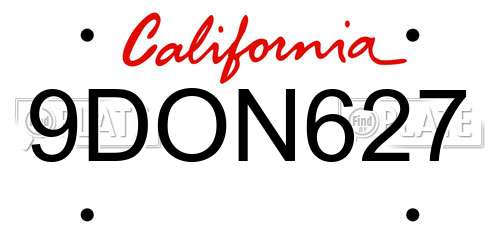 9DON627 California License Plate