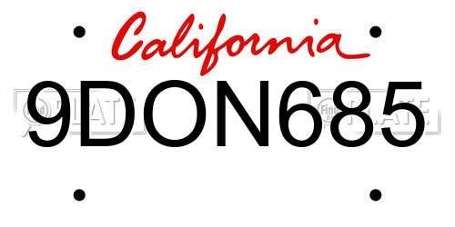9DON685 California License Plate