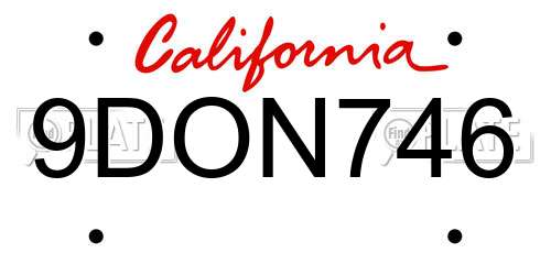 9DON746 California License Plate